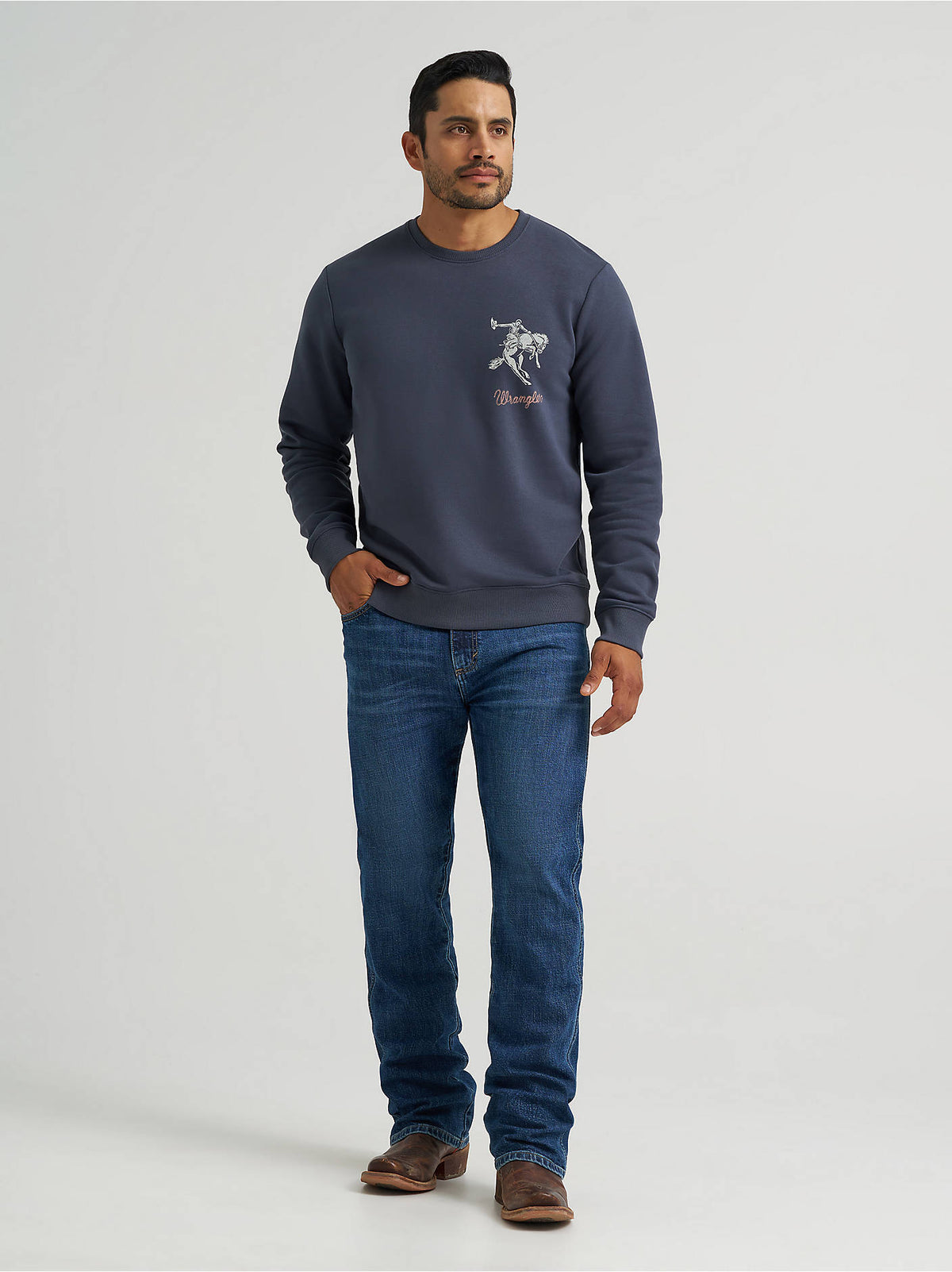 Wrangler Men's Bucking Rider Graphic Fleece Sweatshirt, Ombre Blue – full length
