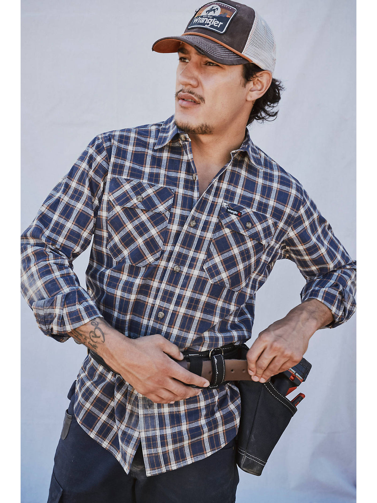Men's Wrangler RIGGS Workwear Foreman Plaid Work Shirt - Deep Well - front view