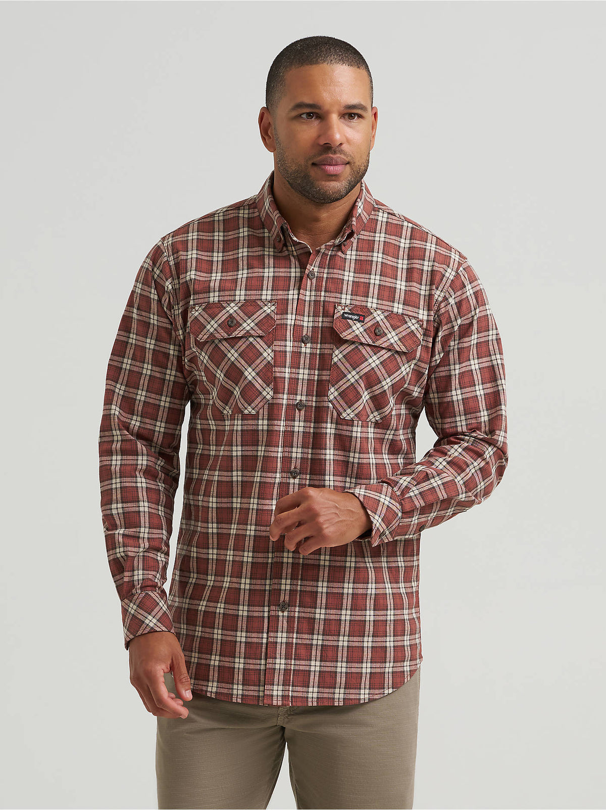 Men's Wrangler RIGGS Workwear Foreman Plaid Work Shirt - Foundry Rust - alternate view 1