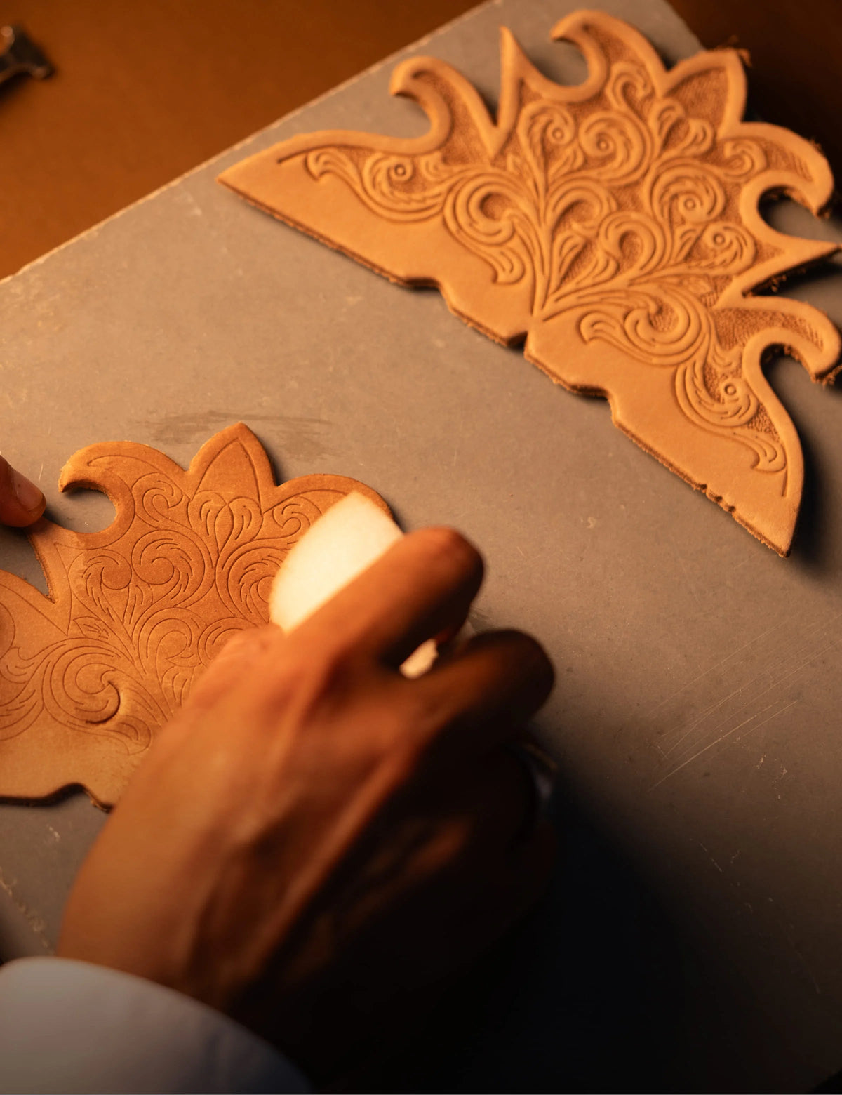 Myra Bag artisan hand-tooling leather