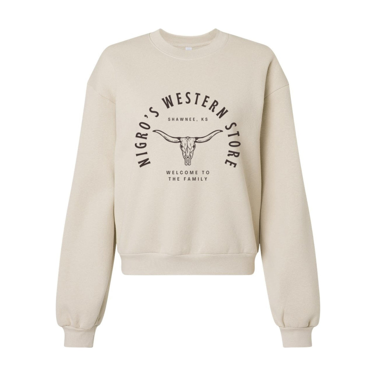 Nigro's Western Store Women's Welcome to the Family Crop Sweatshirt, Bone – front