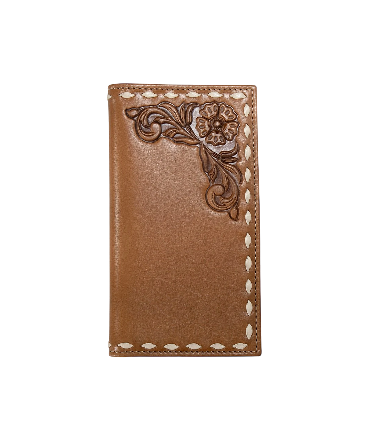 Nocona floral embossing buck lace rodeo wallet by M&F, featuring detailed floral design and leather craftsmanship.