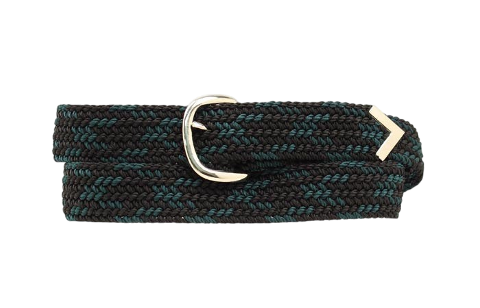 M&F Nocona machine-woven braided belt in black and grey with leather accents, showcasing its durable design and intricate weaving.