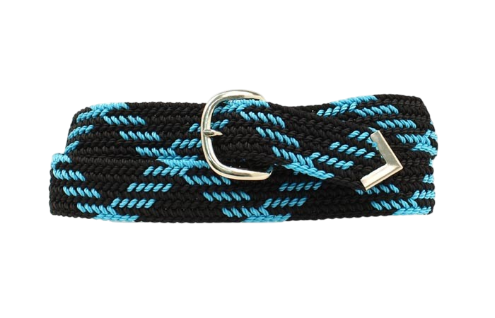 Nocona woven braided belt in black and royal blue with leather ends, men's fashion accessory by M&F.