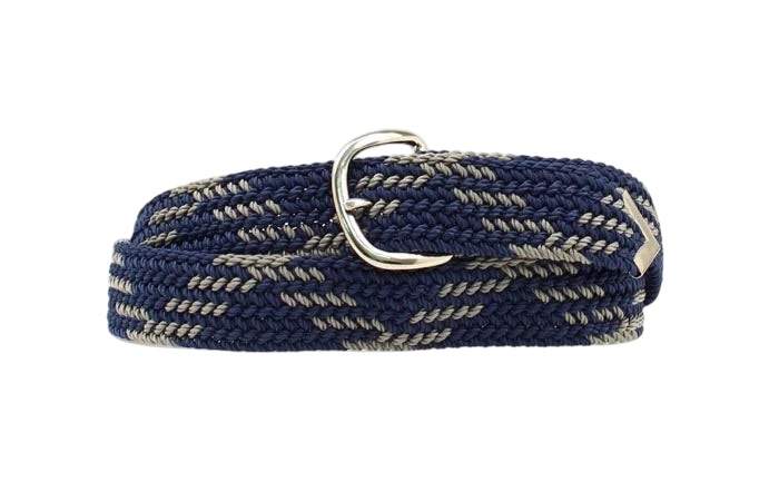 Nocona woven braided belt in navy and grey by M&F, featuring a machine-woven design and adjustable buckle for casual wear.