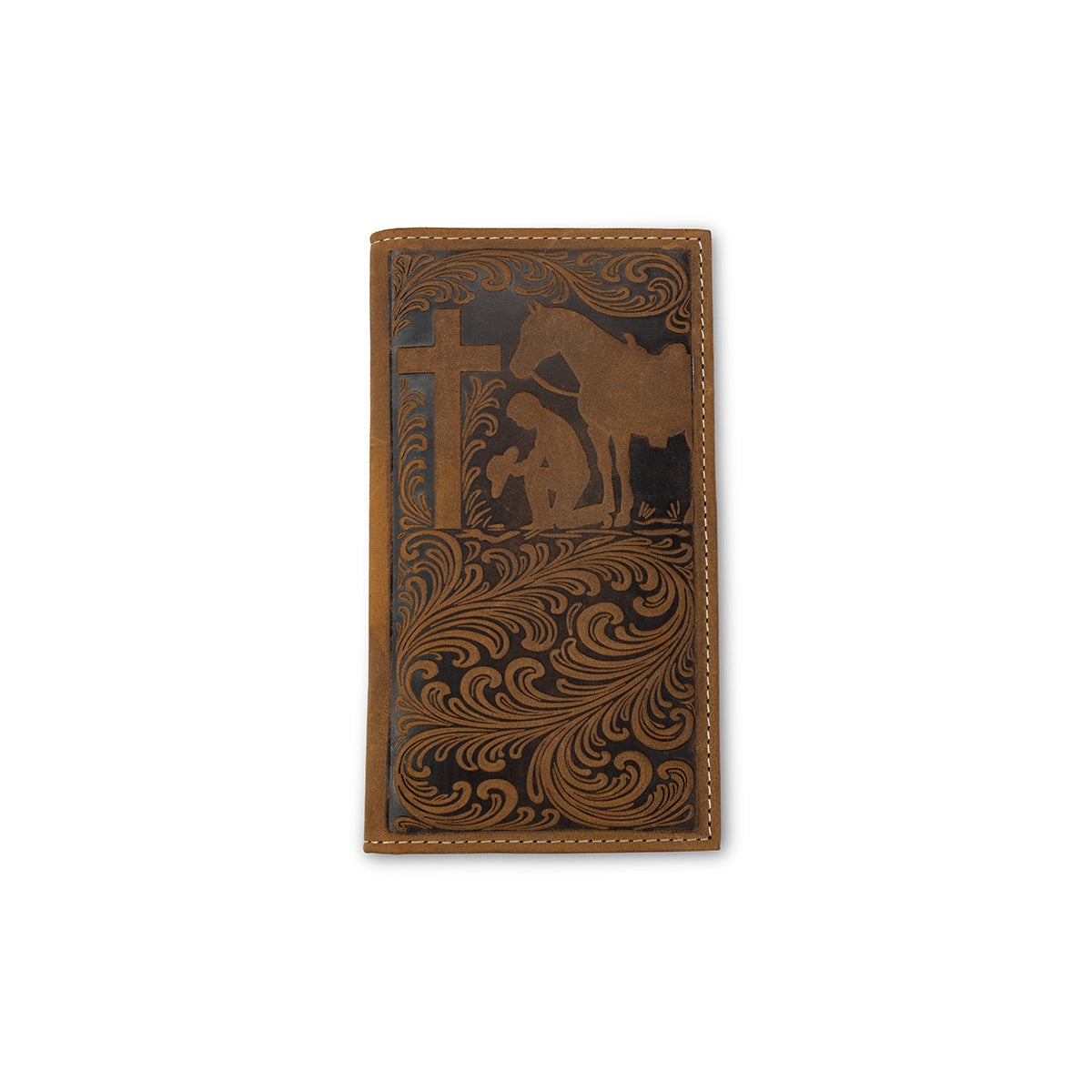 Nocona Men's Cowboy Prayer Embossed Rodeo Wallet, Medium Brown – front