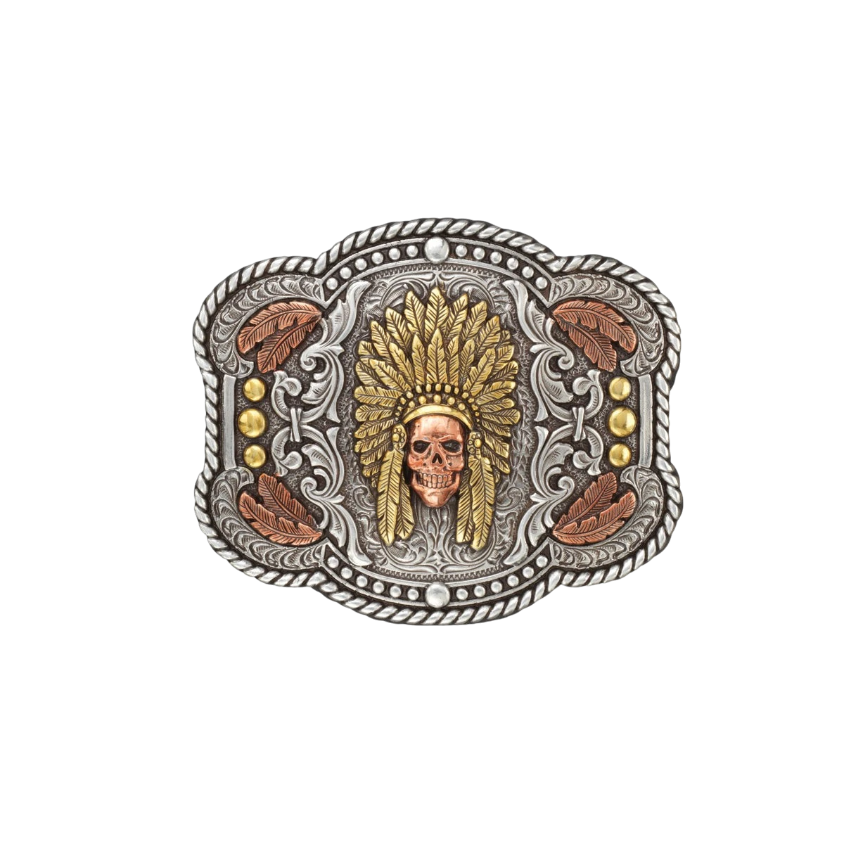 M&F Nocona Rope Edge Chief Belt Buckle with intricate rope detailing and polished metal finish, suitable for Western-style belts.