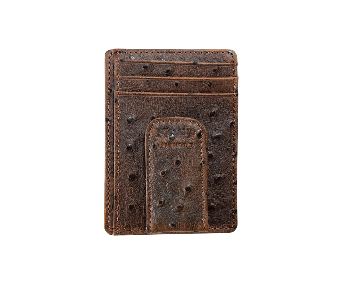 Nocona Vintage Ostrich Money Clip Wallet by M&F, featuring textured ostrich leather and a sleek money clip for secure cash storage.