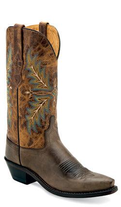 Old West women's Western boots with pointed toes, leather upper, and decorative stitching, style LF1612.