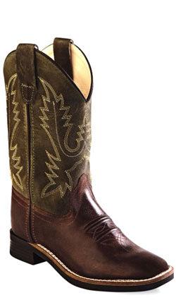 Old West youth Western boots with classic leather design, featuring traditional stitching and ankle-high style.