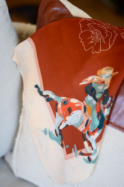 Tirzah Lane Art Poppy Cowgirl Western silk Tencel bandana scarf with vibrant poppy floral design and wild rag style.