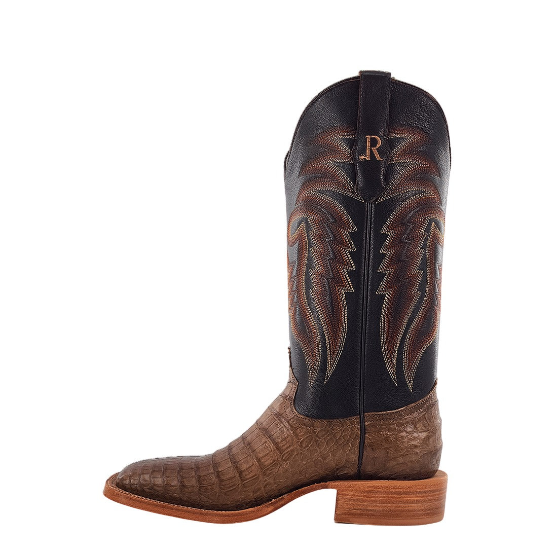 R. Watson Men's Antique Coco/Chocolate Caiman Belly Wide Square Toe Boot – inside