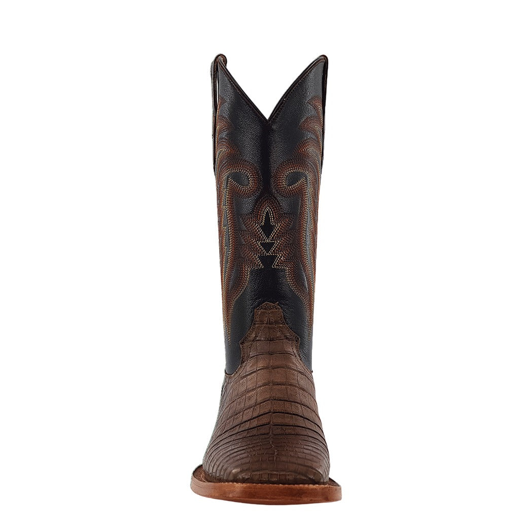 R. Watson Men's Antique Coco/Chocolate Caiman Belly Wide Square Toe Boot – toe