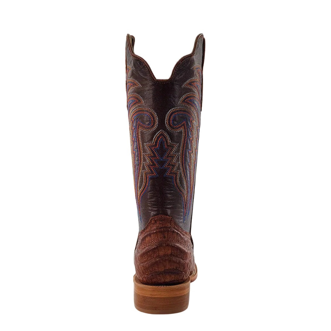 R. Watson Men's Antique Cognac/Cognac Caiman Belly Wide Square Toe Boot – heel