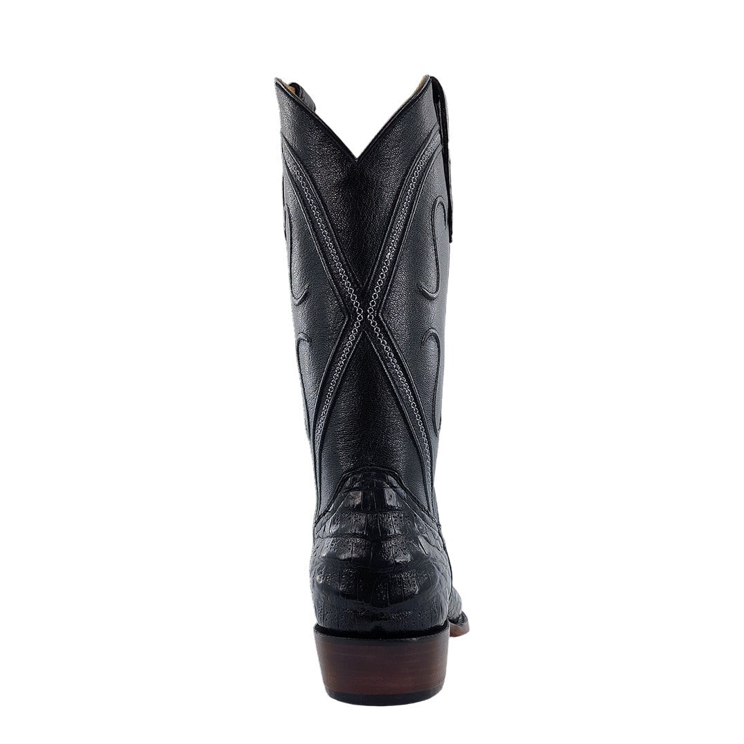 R. Watson Men's Black Caiman Belly Cutter Toe Boot – heel
