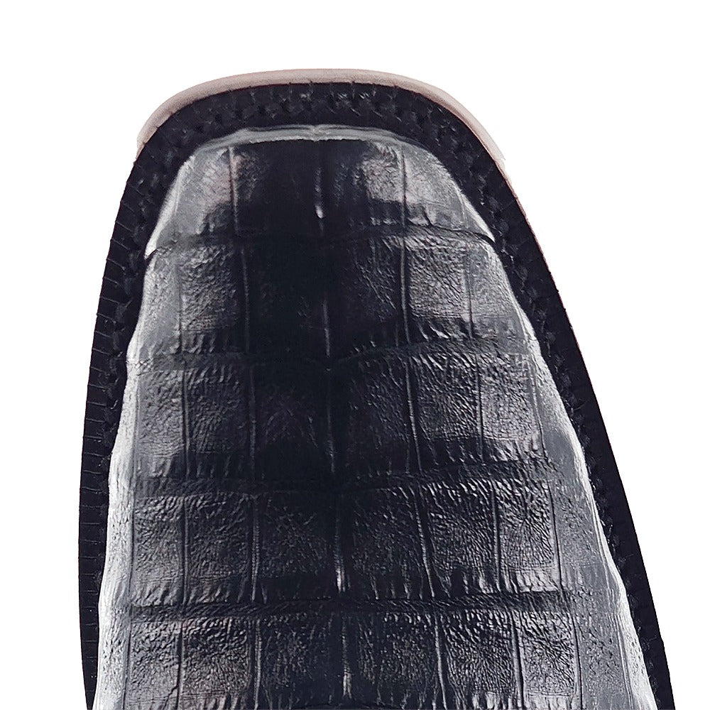 R. Watson Men's Black Caiman Belly Cutter Toe Boot – top