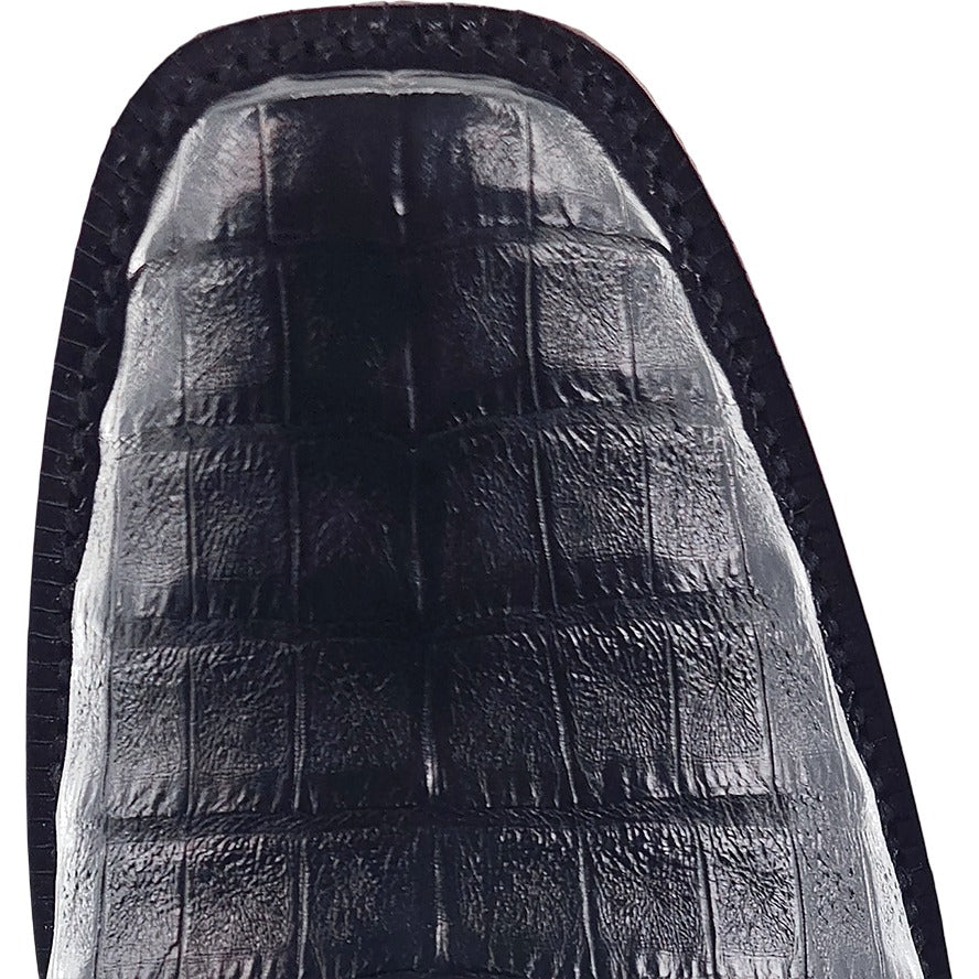 R. Watson Men's Black Caiman Belly Boot (Wide Square Toe) – top