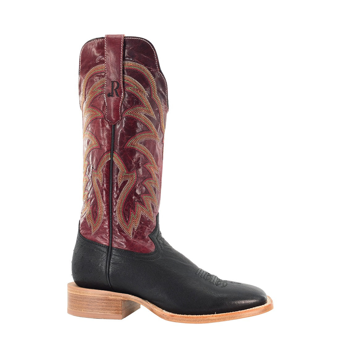 R. Watson Men's Black Smooth Ostrich Wide Square Toe Boot – side