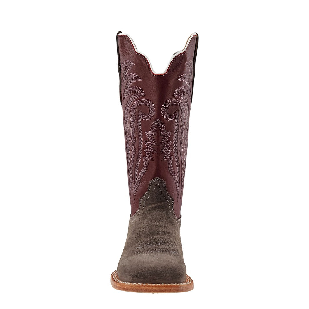 R. Watson Men's Charcoal/Dark Cherry Roughout Wide Square Toe Boot – toe
