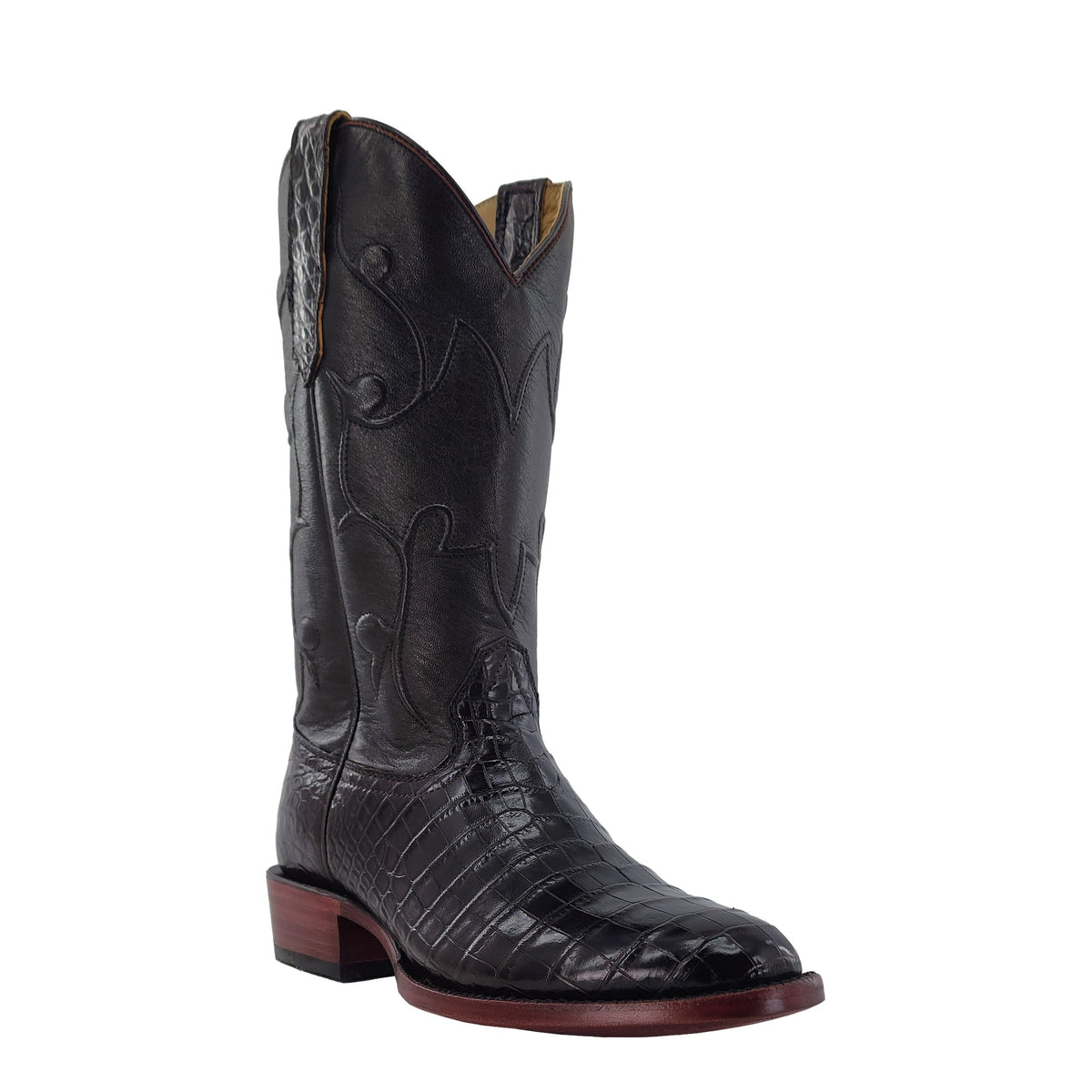 R. Watson Men's Chocolate Nile Crocodile Round Toe Boot – 3-4 front