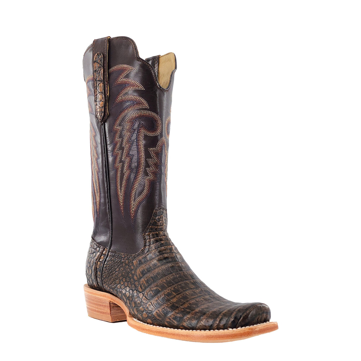 R. Watson Men's Golden Chocolate/Chocolate Caiman Belly Cutter Toe Boot – 3-4 front