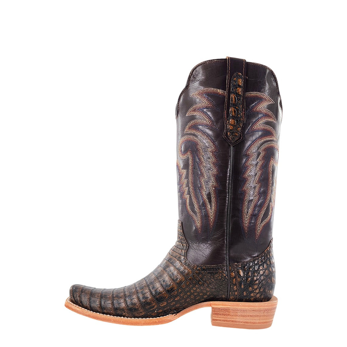 R. Watson Men's Golden Chocolate/Chocolate Caiman Belly Cutter Toe Boot – inside