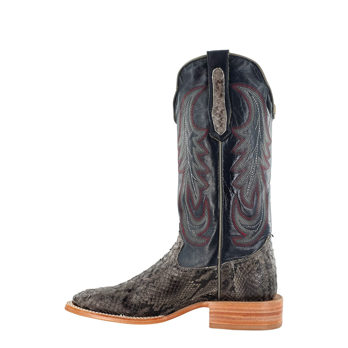 R. Watson Men's Grey/Deep Pacific Back Cut Python Wide Square Toe Boot – inside
