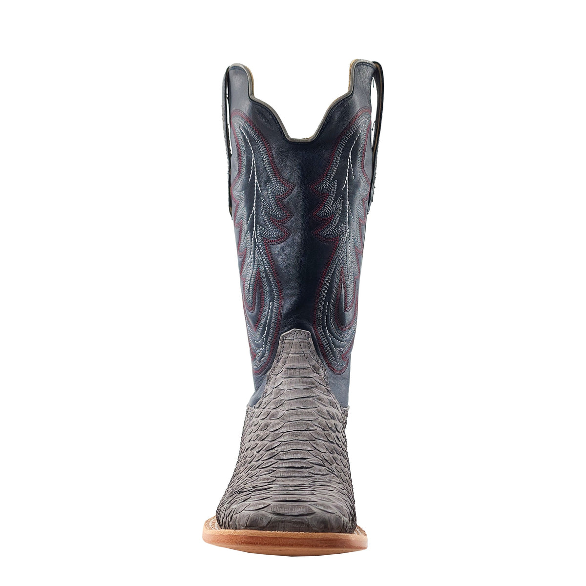 R. Watson Men's Grey/Deep Pacific Back Cut Python Wide Square Toe Boot – toe