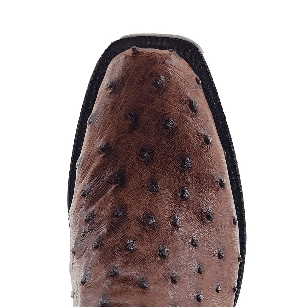 R. Watson Men's Kango Tabac/Chocolate Full Quill Ostrich Cutter Toe Boot – top