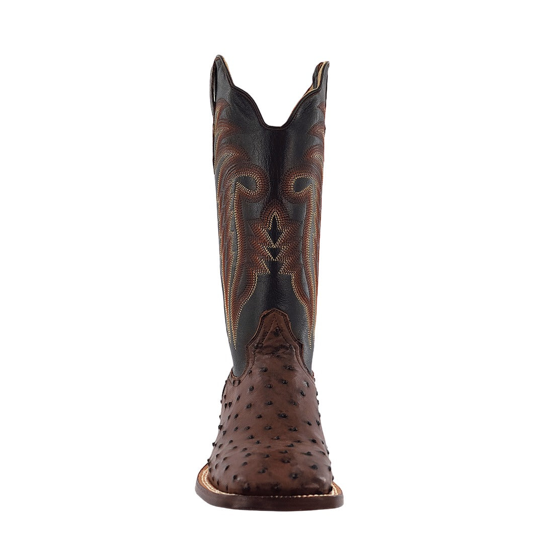 R. Watson Men's Kango Tabac Bruciato/Chocolate Full Quill Ostrich Wide Square Toe Boot – toe