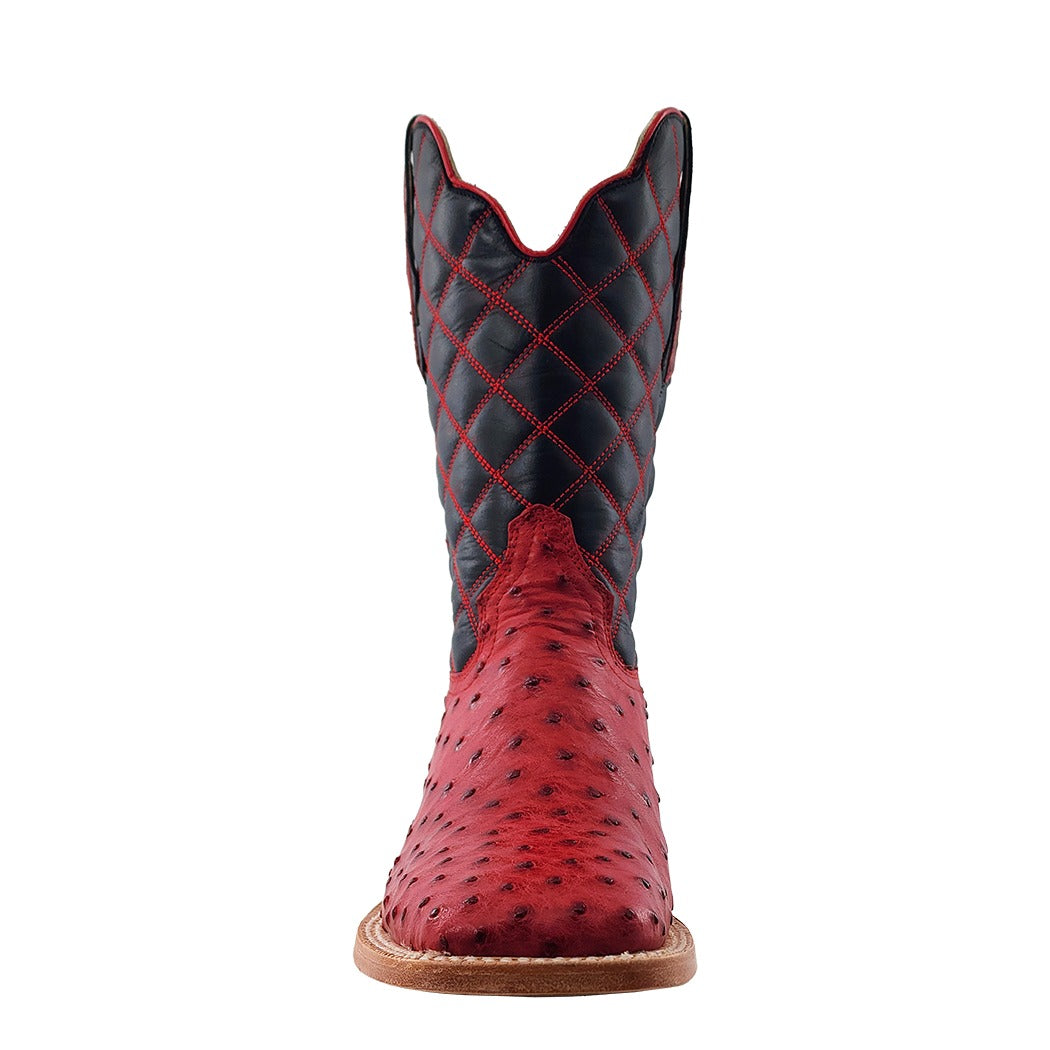 R. Watson Men's Ketchup/Black Sinatra Full Quill Ostrich Wide Square Toe Boot – toe