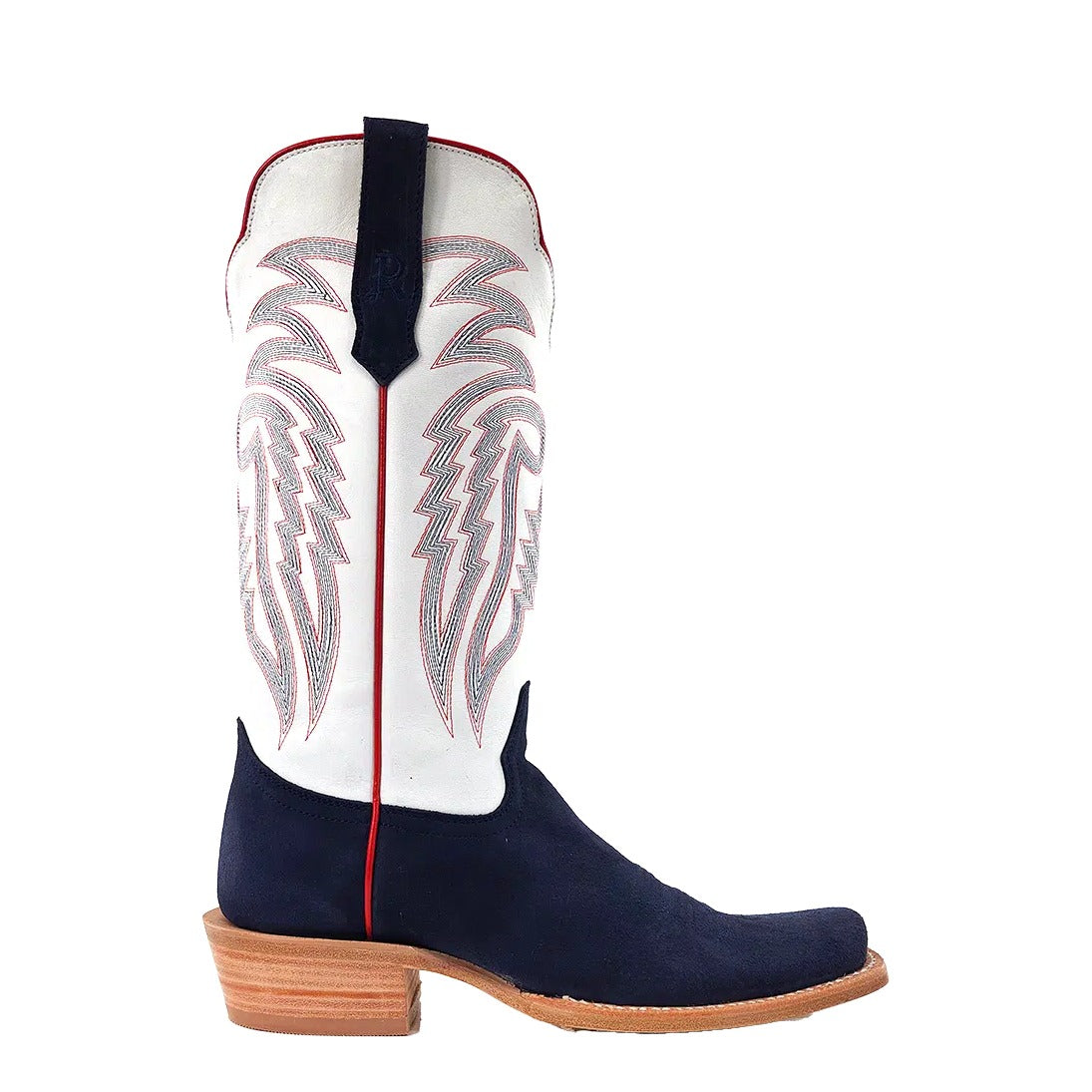 R. Watson Men's Midnight Blue/Winter White Roughout Wide Square Toe Boot – side