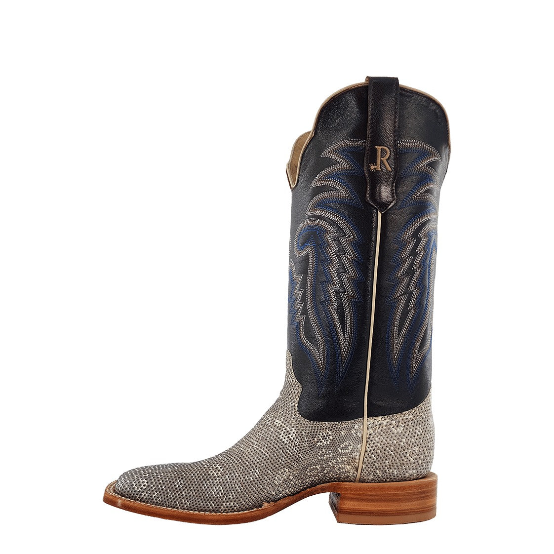 R. Watson Men's Natural/Chocolate Ring Lizard Wide Square Toe Boot – inside