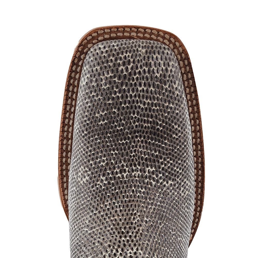 R. Watson Men's Natural/Chocolate Ring Lizard Wide Square Toe Boot – top