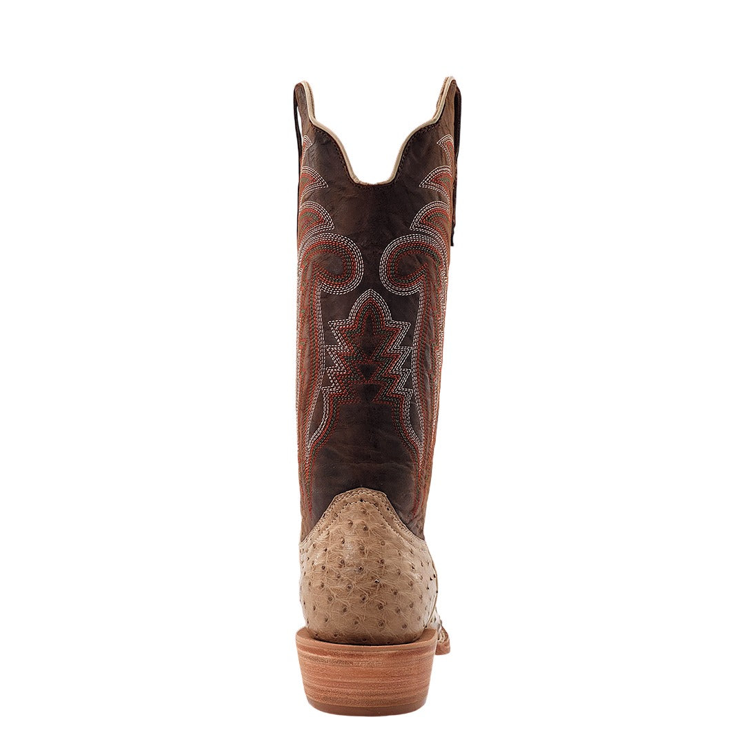 R. Watson Men's Sand Bruciato/Tuscany Meil Full Quill Ostrich Wide Square Toe Boot – heel