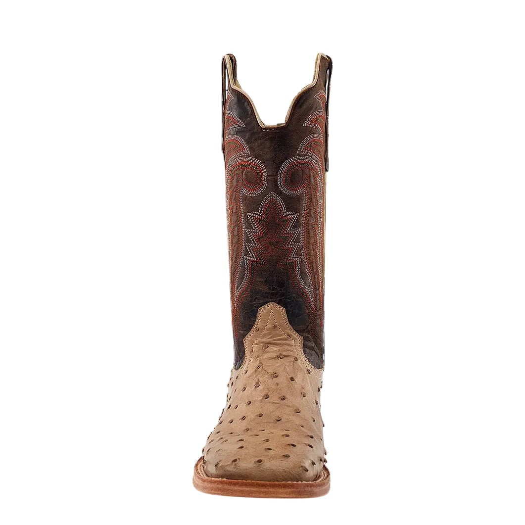 R. Watson Men's Sand Bruciato/Tuscany Meil Full Quill Ostrich Wide Square Toe Boot – toe
