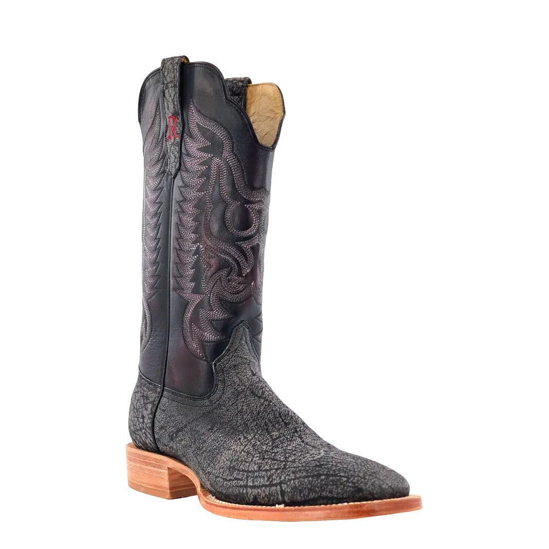 R. Watson Men's Smoke Grey/Black Cherry Cape Buffalo Wide Square Toe Boot – 3-4 front close