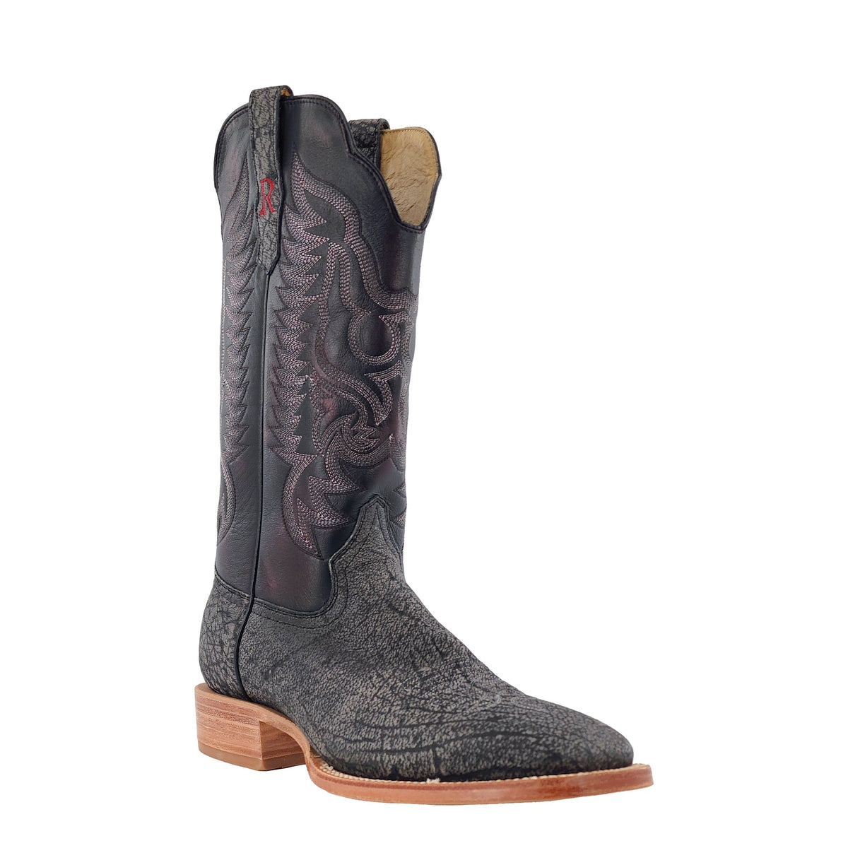 R. Watson Men's Smoke Grey/Black Cherry Cape Buffalo Wide Square Toe Boot – 3-4 front