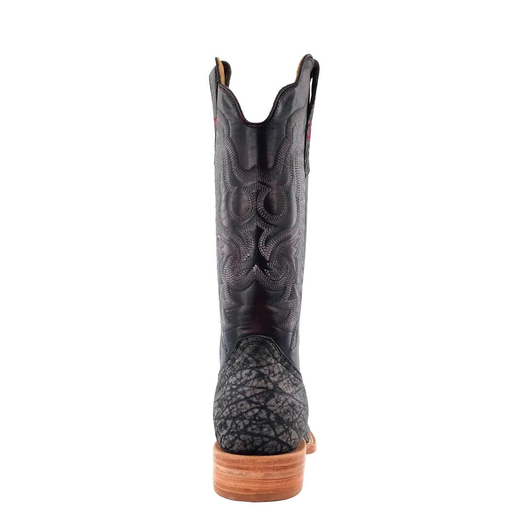 R. Watson Men's Smoke Grey/Black Cherry Cape Buffalo Wide Square Toe Boot – heel