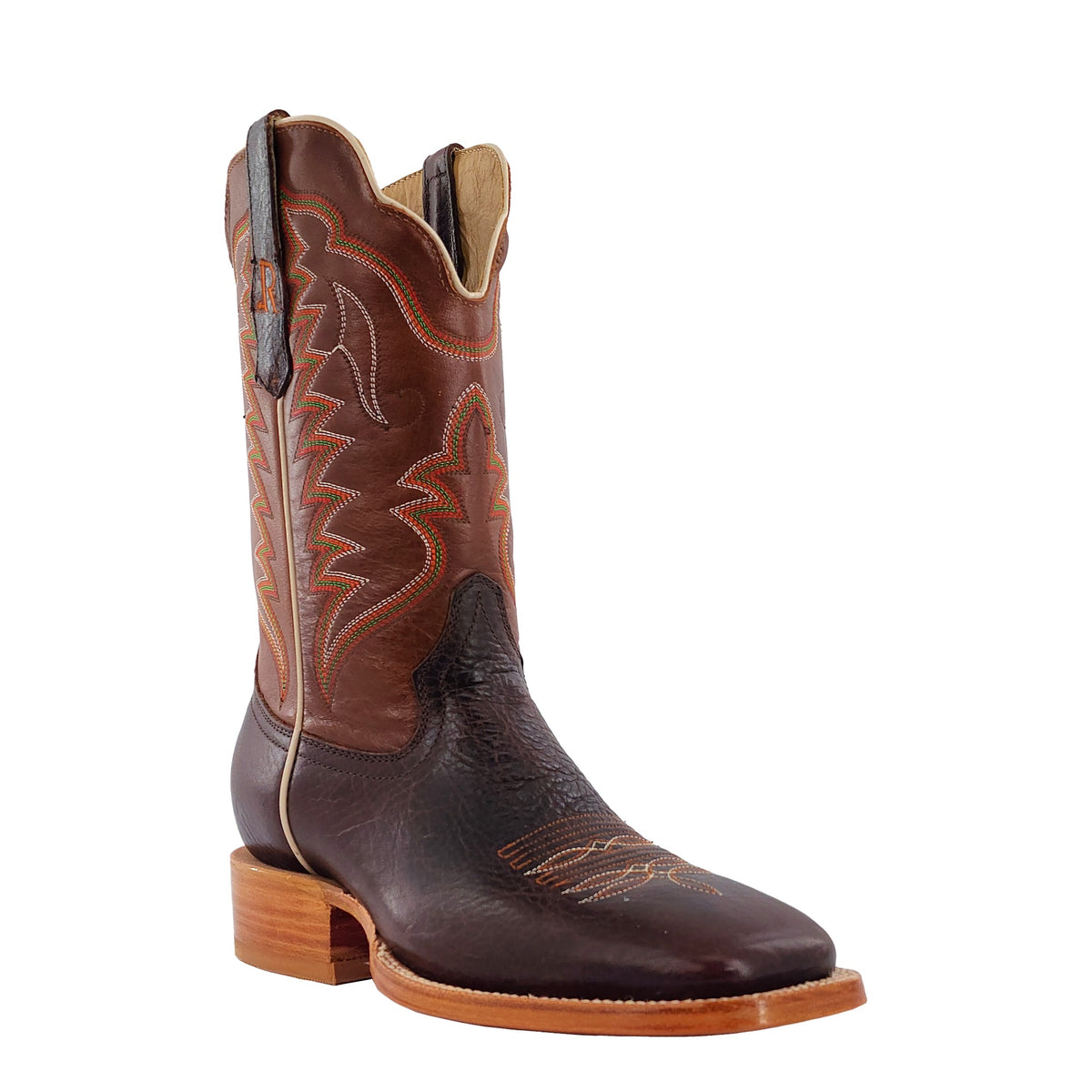 R. Watson Men's Walnut/Cognac Sinatra Cowhide Wide Square Toe Boot – 3-4 front