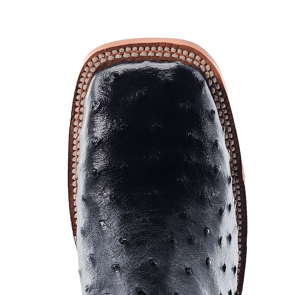 R. Watson Women's Black/Tuscany Meil Full Quill Ostrich Wide Square Toe Boot – top