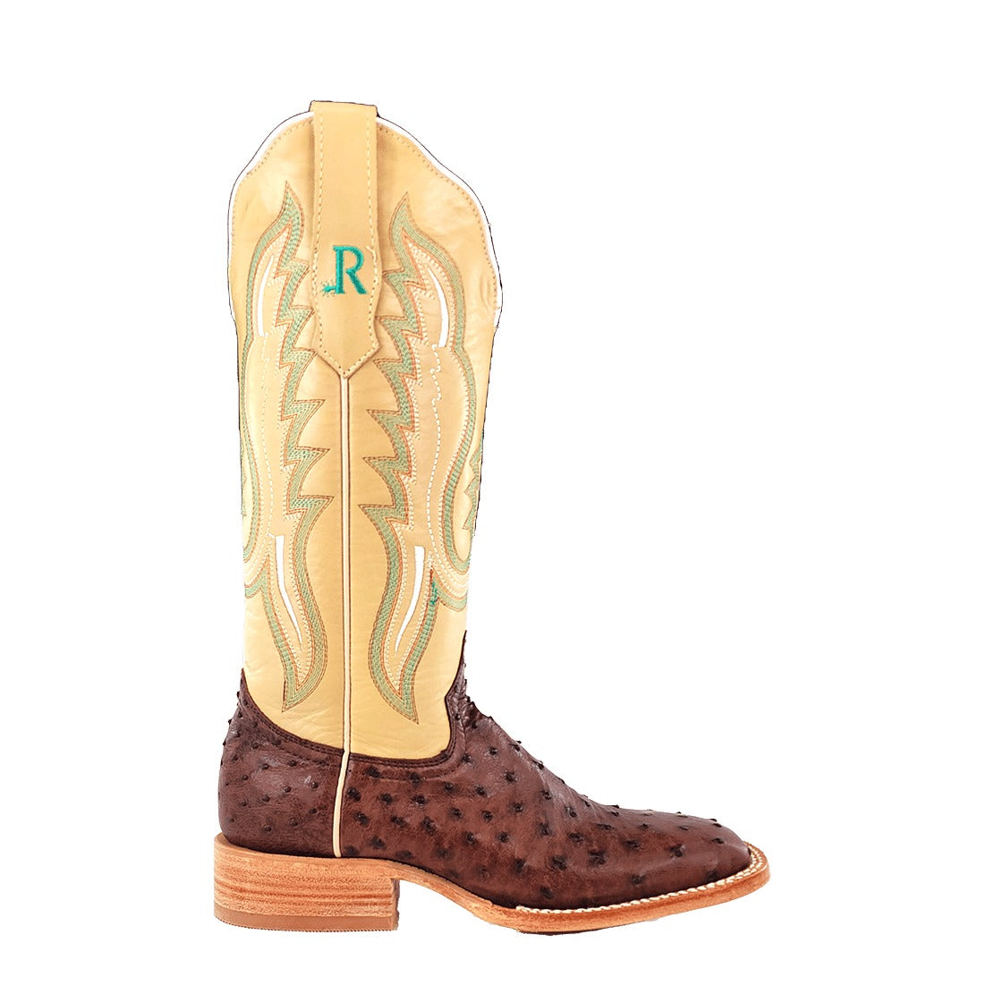 R. Watson Women's Kango Tabac/Bone Sinatra Full Quill Ostrich Wide Square Toe Boot – side