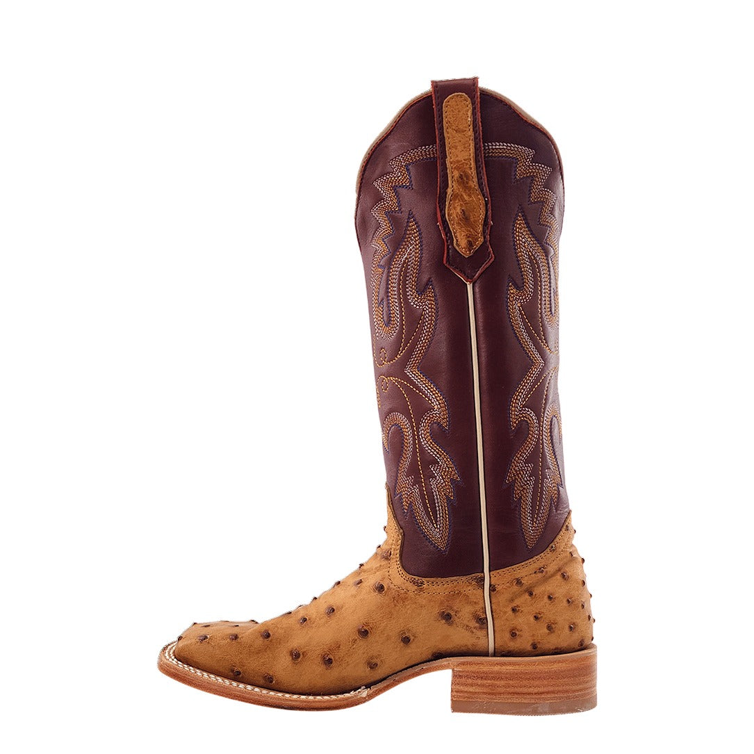 R. Watson Women's Antique Saddle Bruciato/Sienna Full Quill Ostrich Wide Square Toe Boot – inside