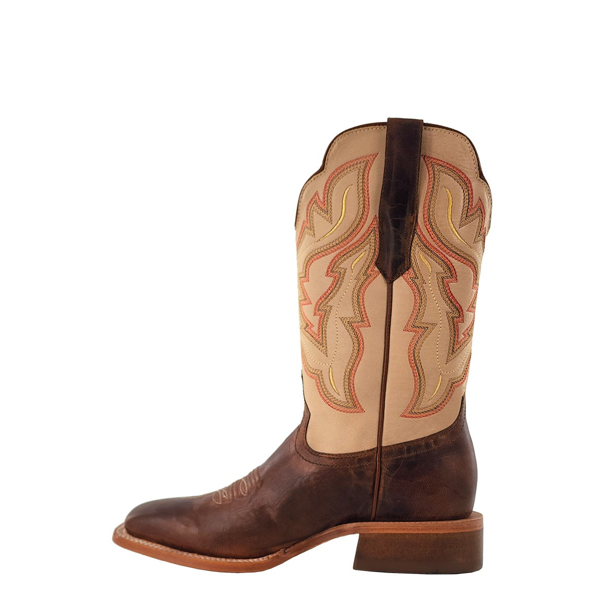 R. Watson Women's Mad Brown/Ivory Goat Wide Square Toe Boot – inside