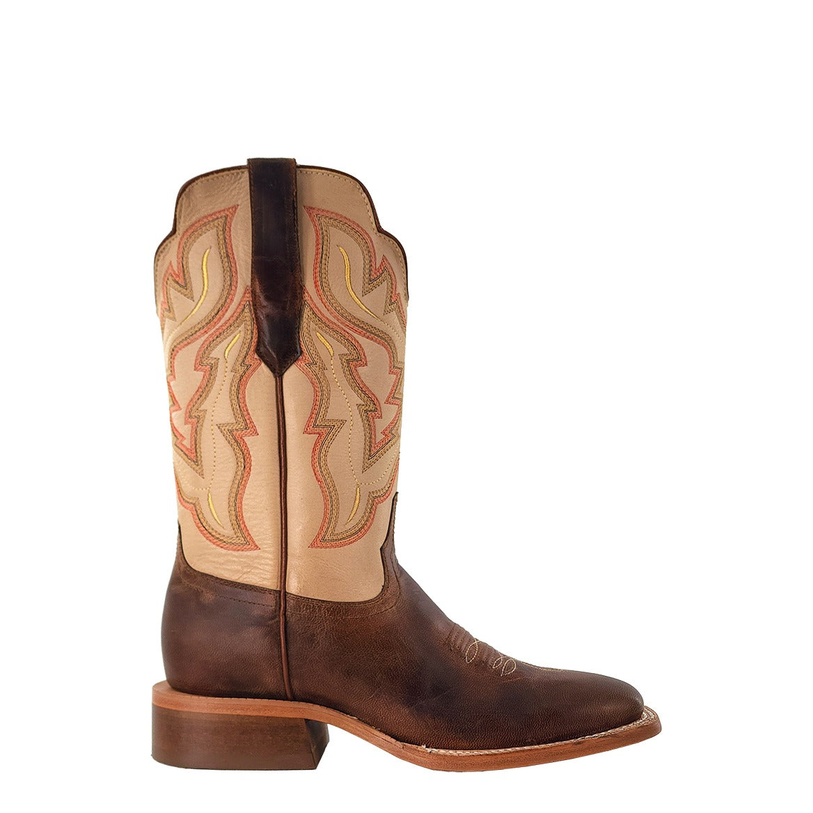 R. Watson Women's Mad Brown/Ivory Goat Wide Square Toe Boot – side