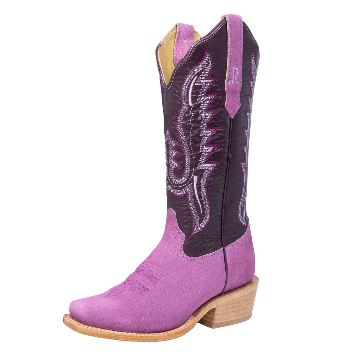 R. Watson Women's Sinatra Narrow Square Toe Boot, Violet Boar/Dark Violet – 3-4 front