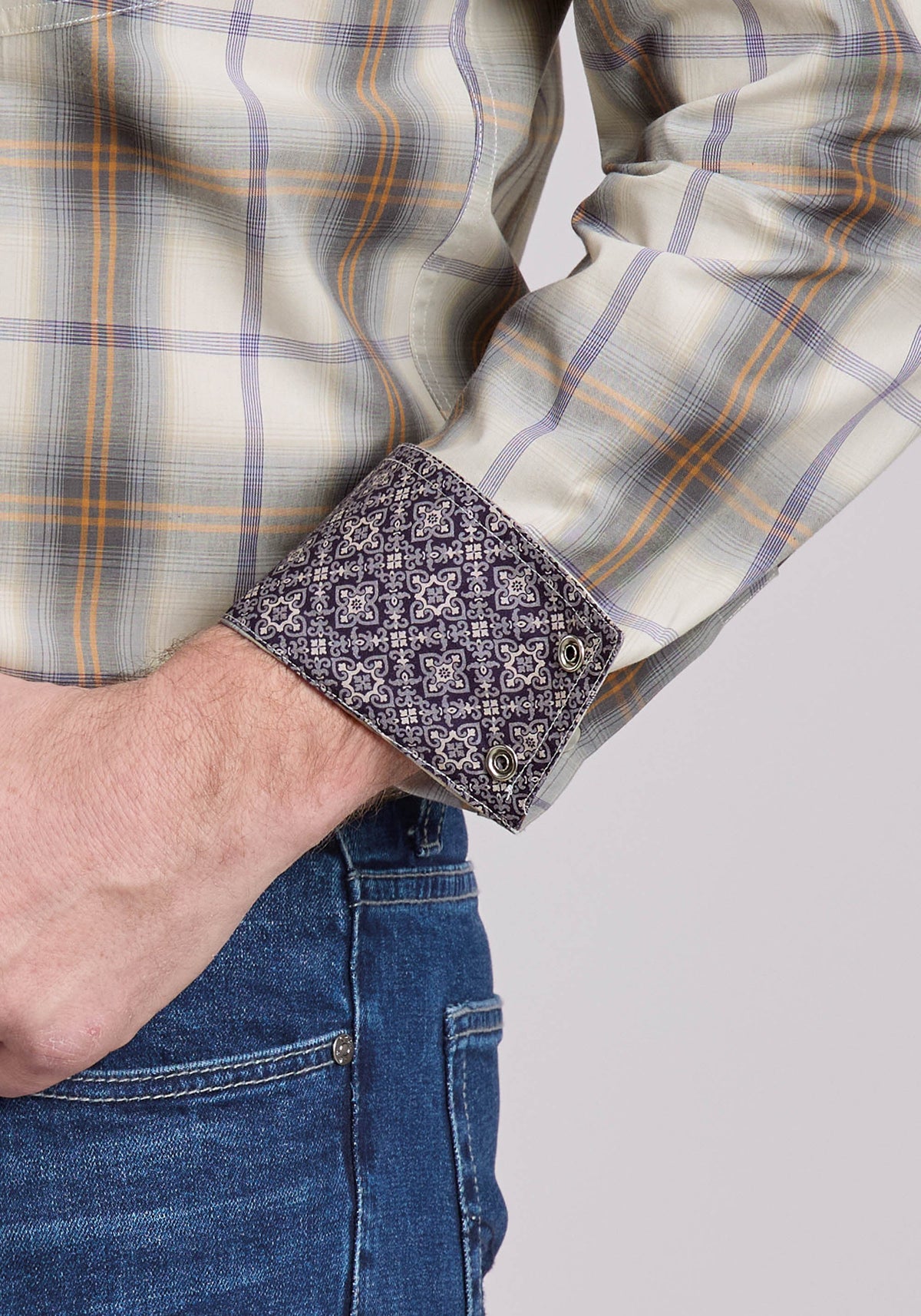 Roper Men's Plaid Long Sleeve Shirt, Gray – detail