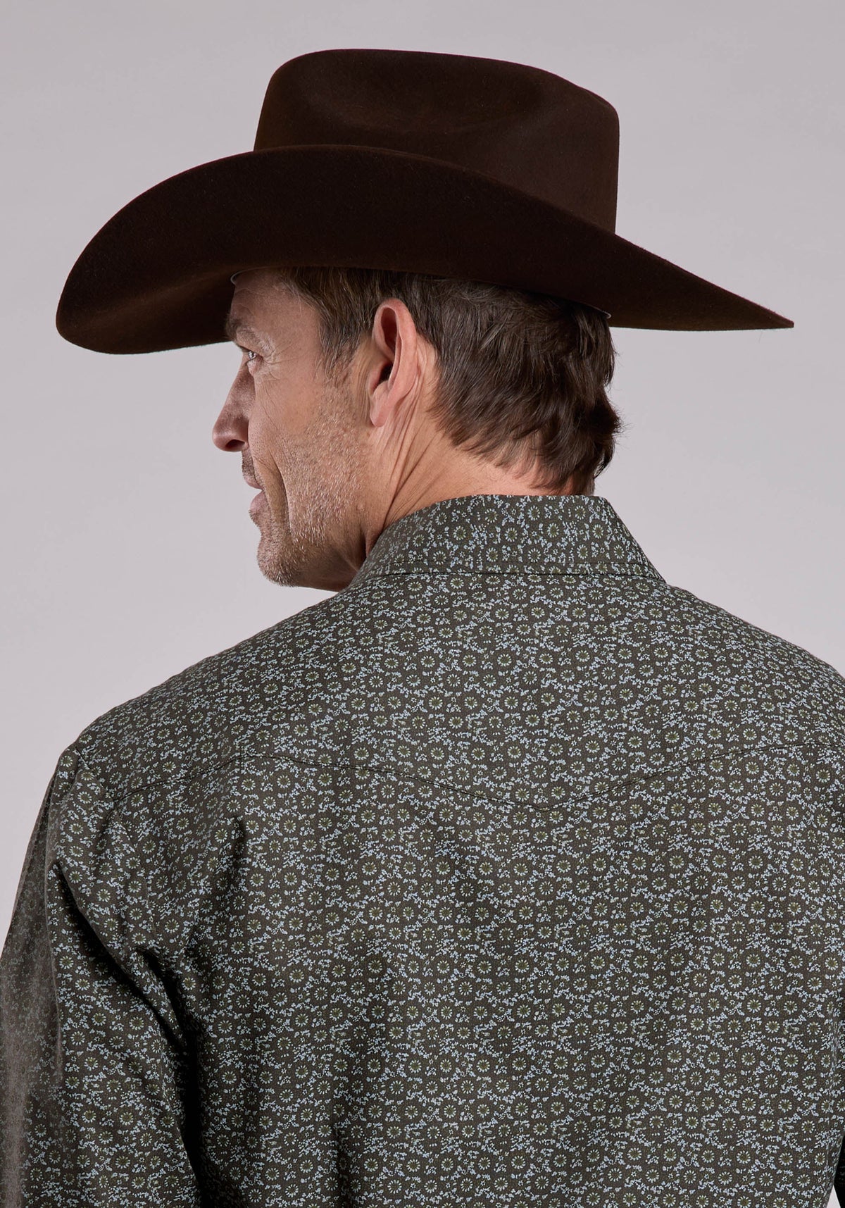 Roper Men's Medallion Print Long Sleeve Shirt, Green – back