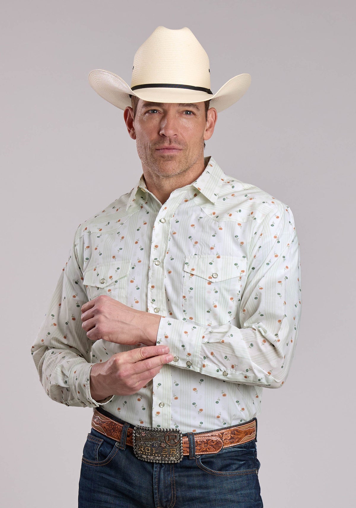 Roper Men's Dot Print Long Sleeve Shirt, Multicolor – front