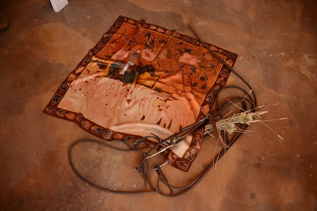 Tirzah Lane Art large 35x35 silk bandana with floral cattle and cowgirl Western wild rag design, 100% Mulberry silk.